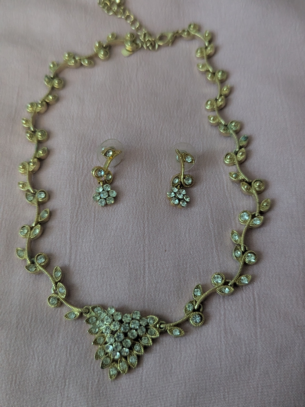 Gold-Tone Crystal Floral Necklace and Earring Set